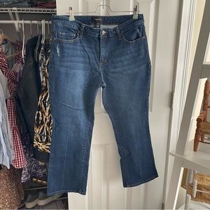 who what wear dark wash kick flare jeans